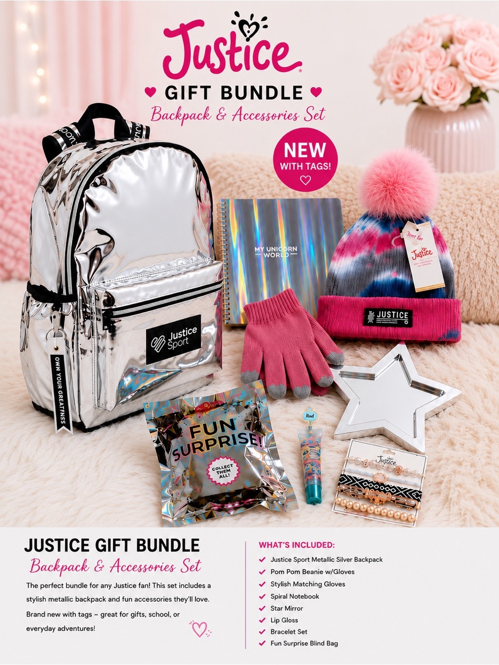 Justice J-Sport Metallic Backpack Bundle